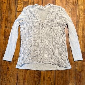 45 RPM Women's 100% Cotton Neutral Cream Front Knit V-Neck‎ Popover Sweater SZ L